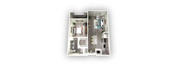 1-bedroom/1-bathroom floor plan layout of 711 square feet of space at EOS Orlando apartments for rent