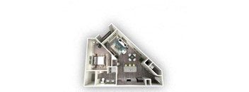 1-bedroom/1-bathroom floor plan layout of 799 square feet of space at EOS Orlando apartments for rent