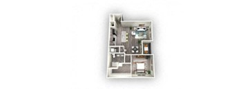 1-bedroom/1-bathroom floor plan layout of 841 square feet of space at EOS Orlando apartments for rent