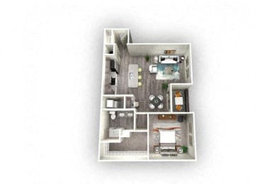 1-bedroom/1-bathroom floor plan layout of 841 square feet of space at EOS Orlando apartments for rent
