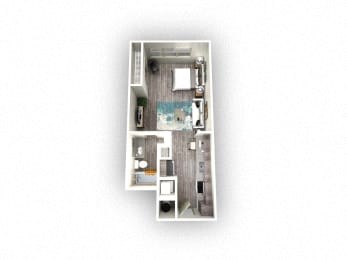 1-bedroom/1-bathroom floor plan layout of 515 square feet of space at EOS Orlando apartments for rent