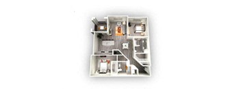 2-bedroom/2-bathroom floor plan layout of 1,146 square feet of space at EOS Orlando apartments for rent