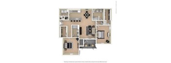 a 2 bedroom floor plan with 2 bathrooms and a living room