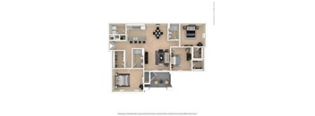 a 3 bedroom floor plan with 2 bathrooms and a living room