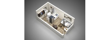 a floor plan of a small apartment with a bedroom and a living room at Presidio Palms Apartments, Arizona, 85701