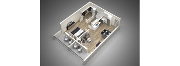 a 3d floor plan of a small apartment at Presidio Palms Apartments, Arizona, 85701