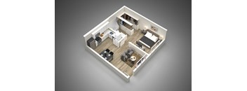 a 3d rendering of a luxury one bedroom apartment at Presidio Palms Apartments, Arizona, 85701
