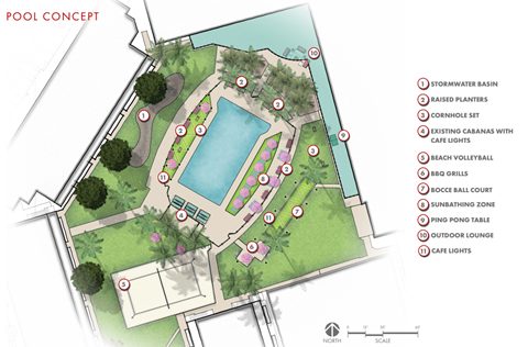 a plan of the pool area at Presidio Palms Apartments, Tucson, AZ
