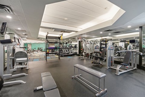 fitness center with weight equipment