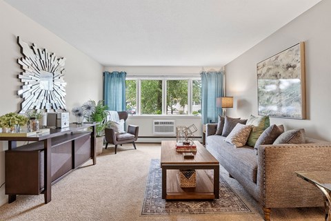 living room with sofa and coffee table