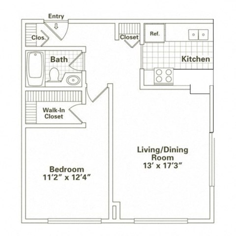 1 bed 1 bath apartment floor plan