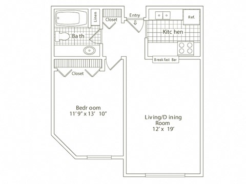 1 bed 1 bath apartment floor plan