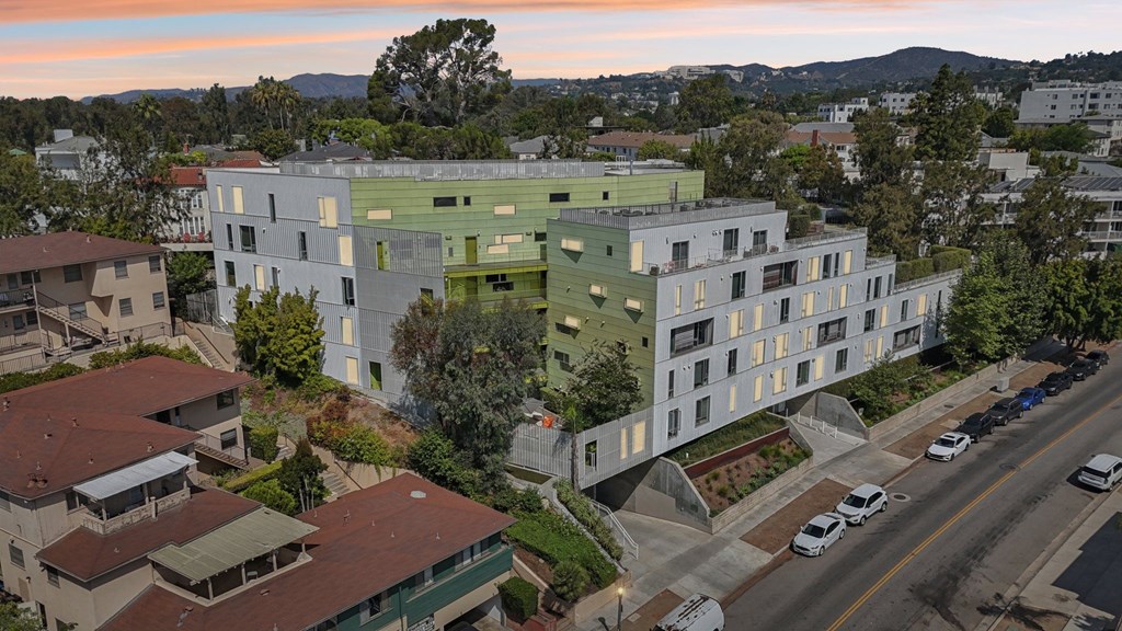 Village lofts at sunset