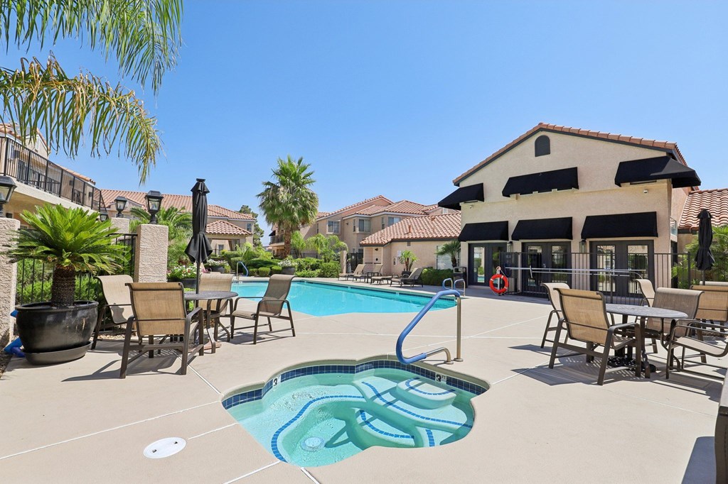 View of the pool and hot tub