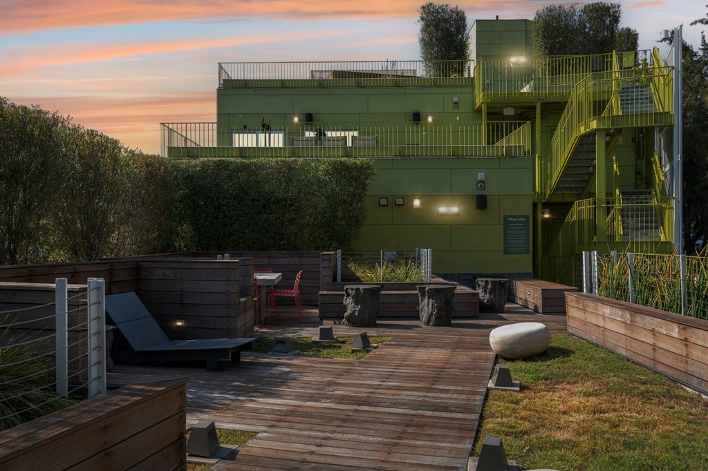 Deck at Village lofts at sunset