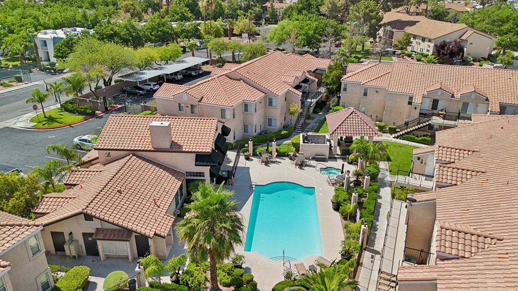 A view of the swimming pool from above