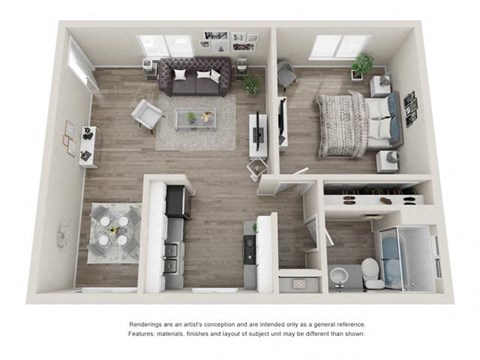 A floor plan with a bedroom, bathroom and a living room