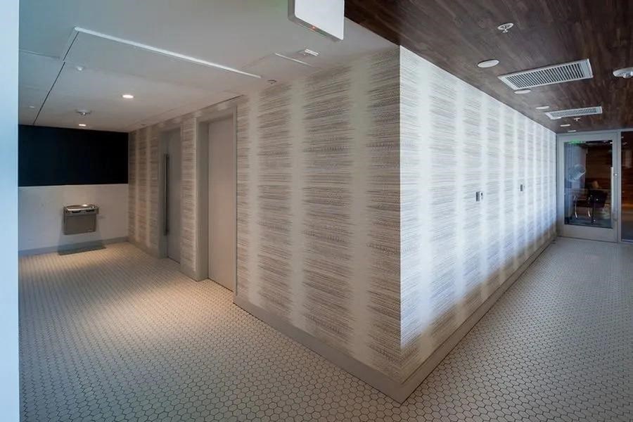 walkway with water fountain