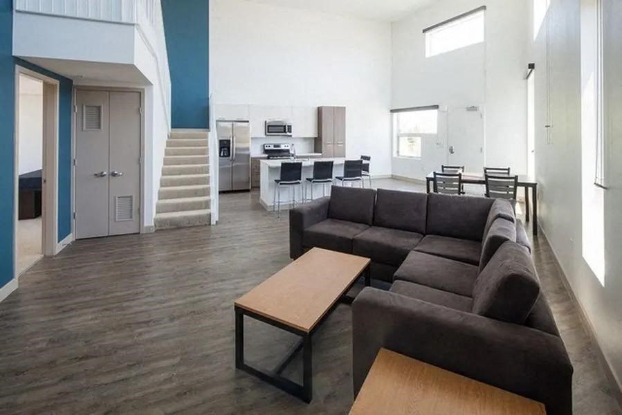 kitchen and living room