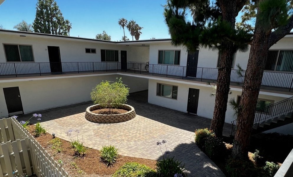a view of the courtyard from the top of the building
