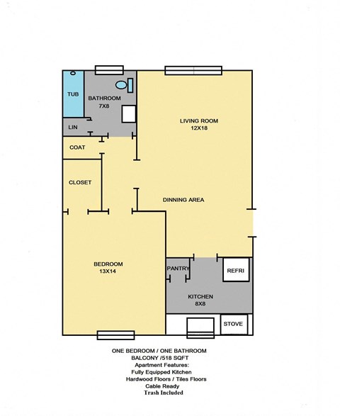1 BDRM FLOOR PLAN 518 SF