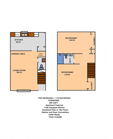 2 BDRM 1.5 BATH 900 SF