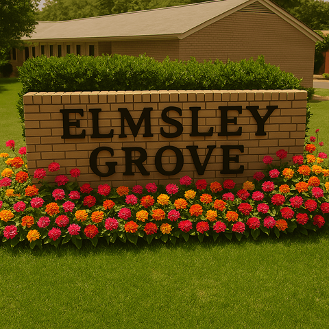 A sign that says Elmsley Grove is in front of a building.