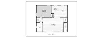 A floor plan of a house with a bedroom, living room, kitchen, dining room, and bath.