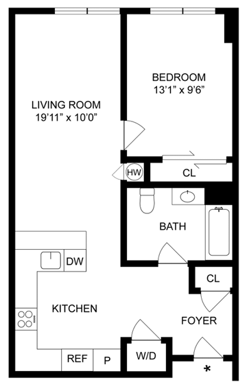 a floor plan of a small house with a bedroom and a living room