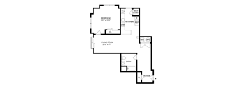a floor plan of a house with a bedroom and a living room