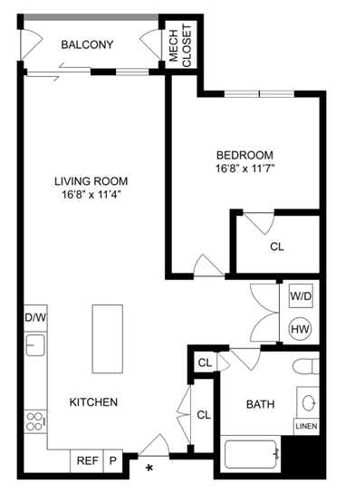 a floor plan of a small house with a kitchen and a living room