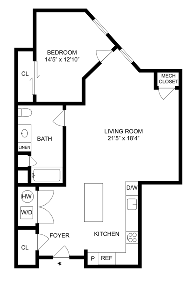 a floor plan of a house with a bedroom and a living room
