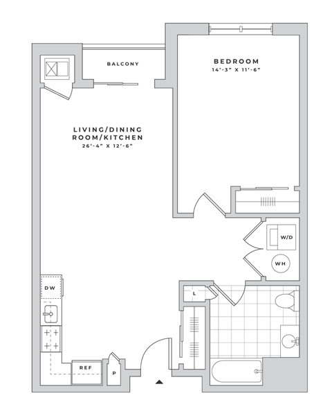 a floor plan of a 1 bedroom floor plan