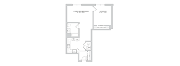 a floor plan of a living room and a bedroom