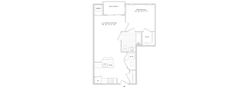 A floor plan of a balcony, bedroom, and living/dining area.