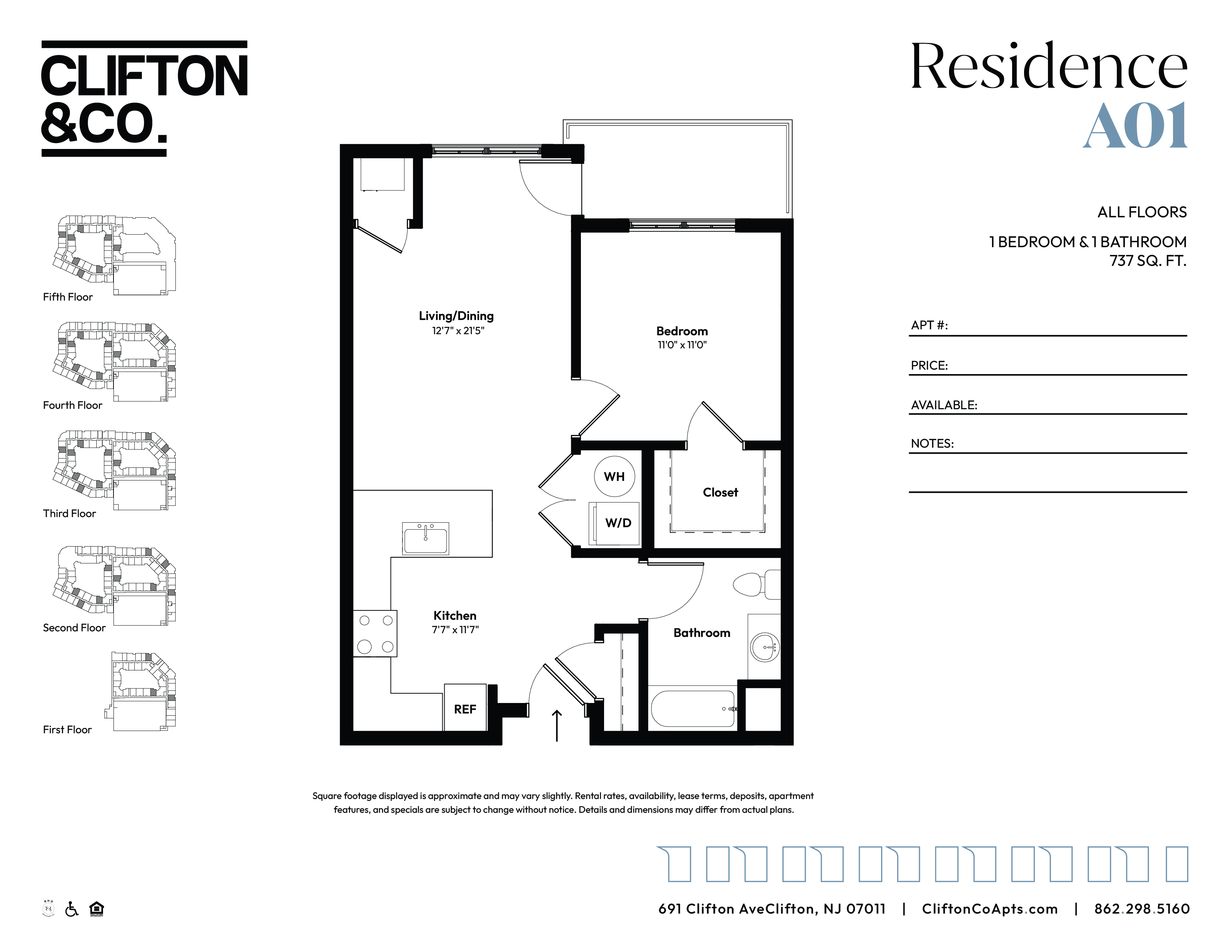 A Clifton & Co. floor plan for a residence labeled A01.