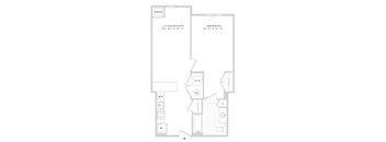 A floor plan of a living and dining area with a bedroom.