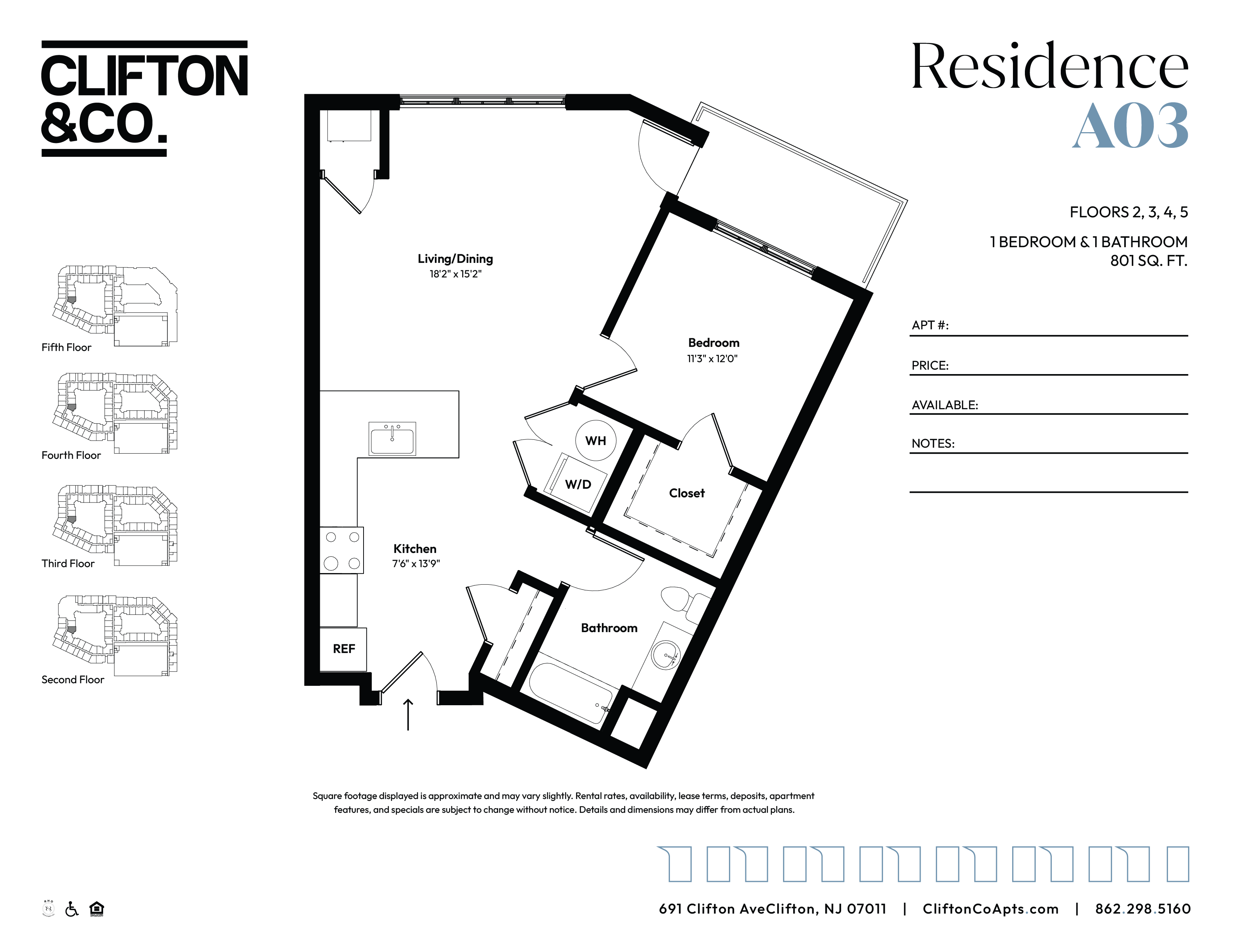 A black and white floor plan for a residence by Clifton & Co.