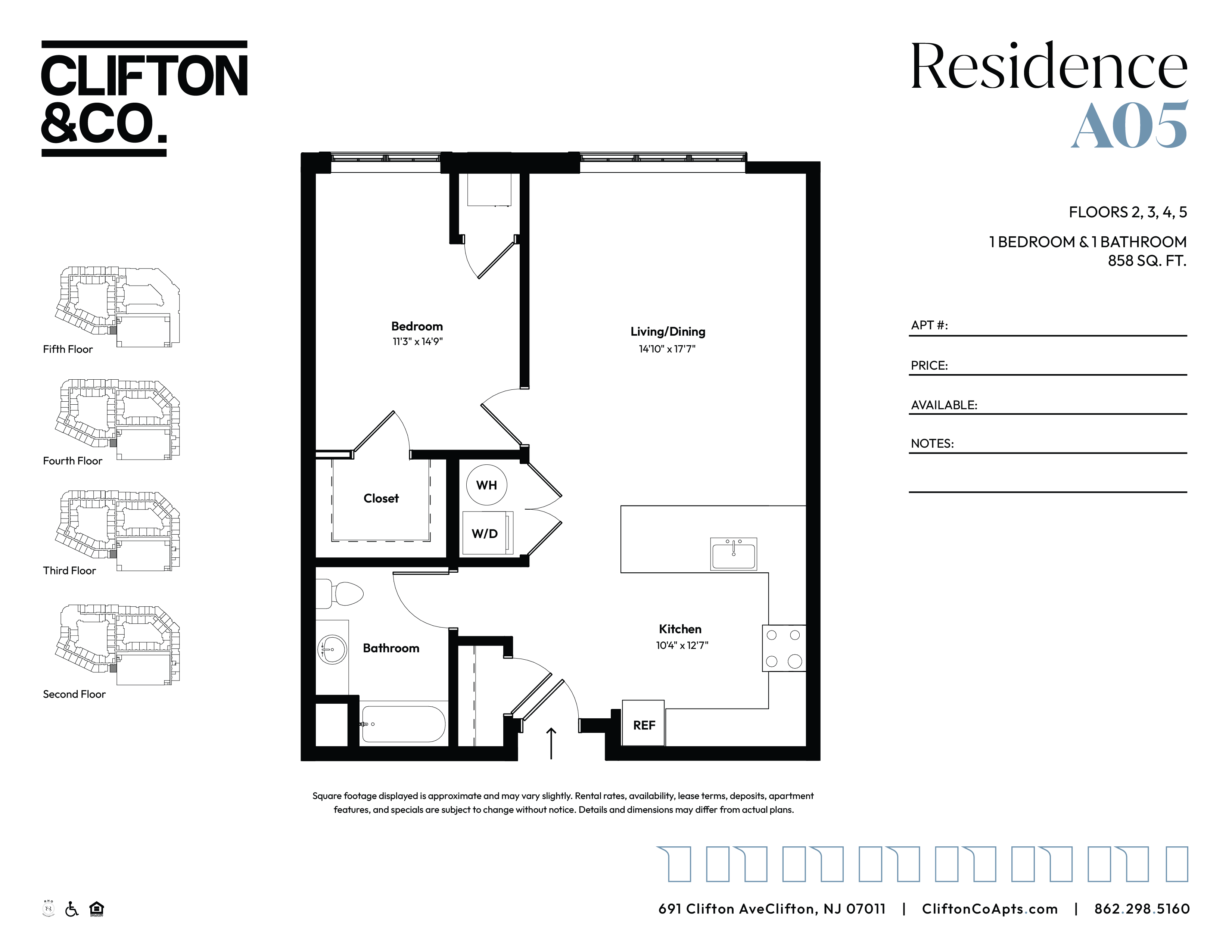 A black and white floor plan for a residence by Clifton & Co.