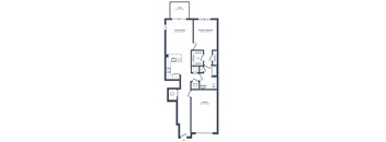 A floor plan of a house with a living room, dining room, kitchen, two bedrooms, and a garage.
