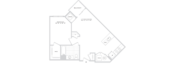 A floor plan of a home with a living room, dining room, kitchen, and bathroom.