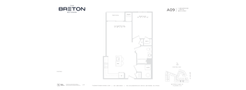 A floor plan for an apartment labeled A09 at The Breton in Bedford, NY.