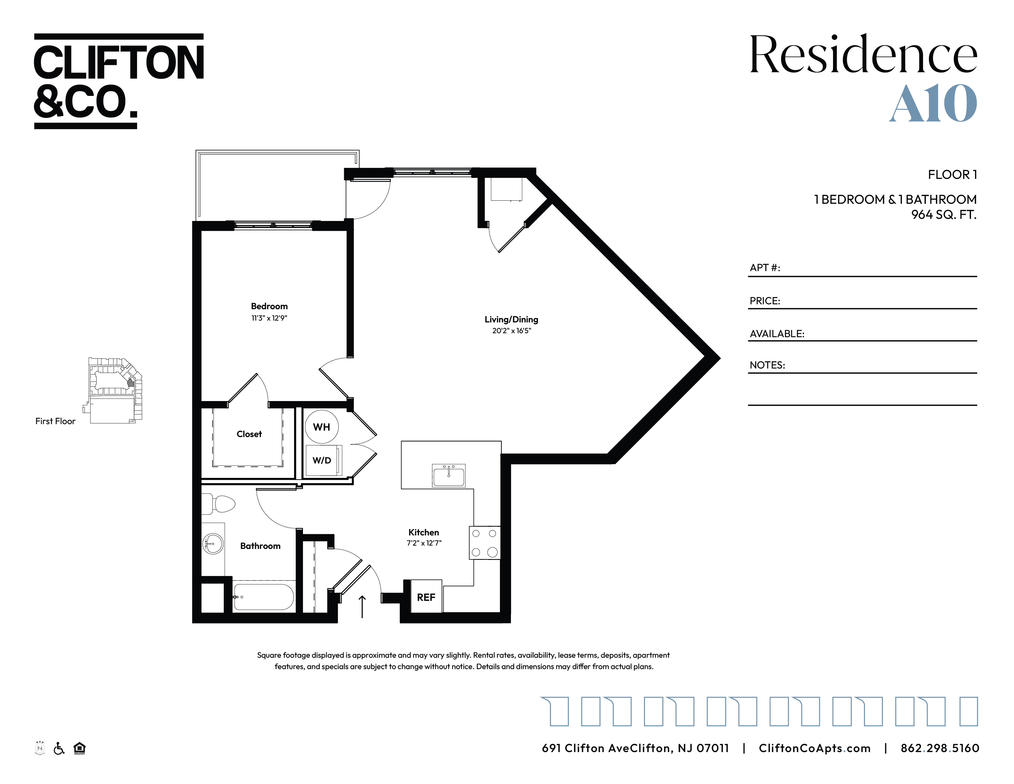 A black and white floor plan for a residence by Clifton & Co.
