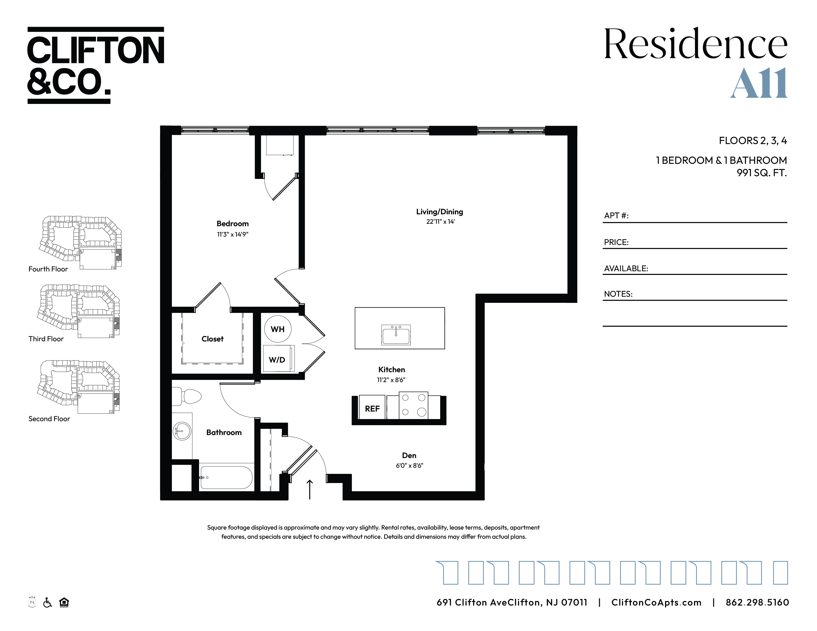 A black and white floor plan for a residence by Clifton & Co.