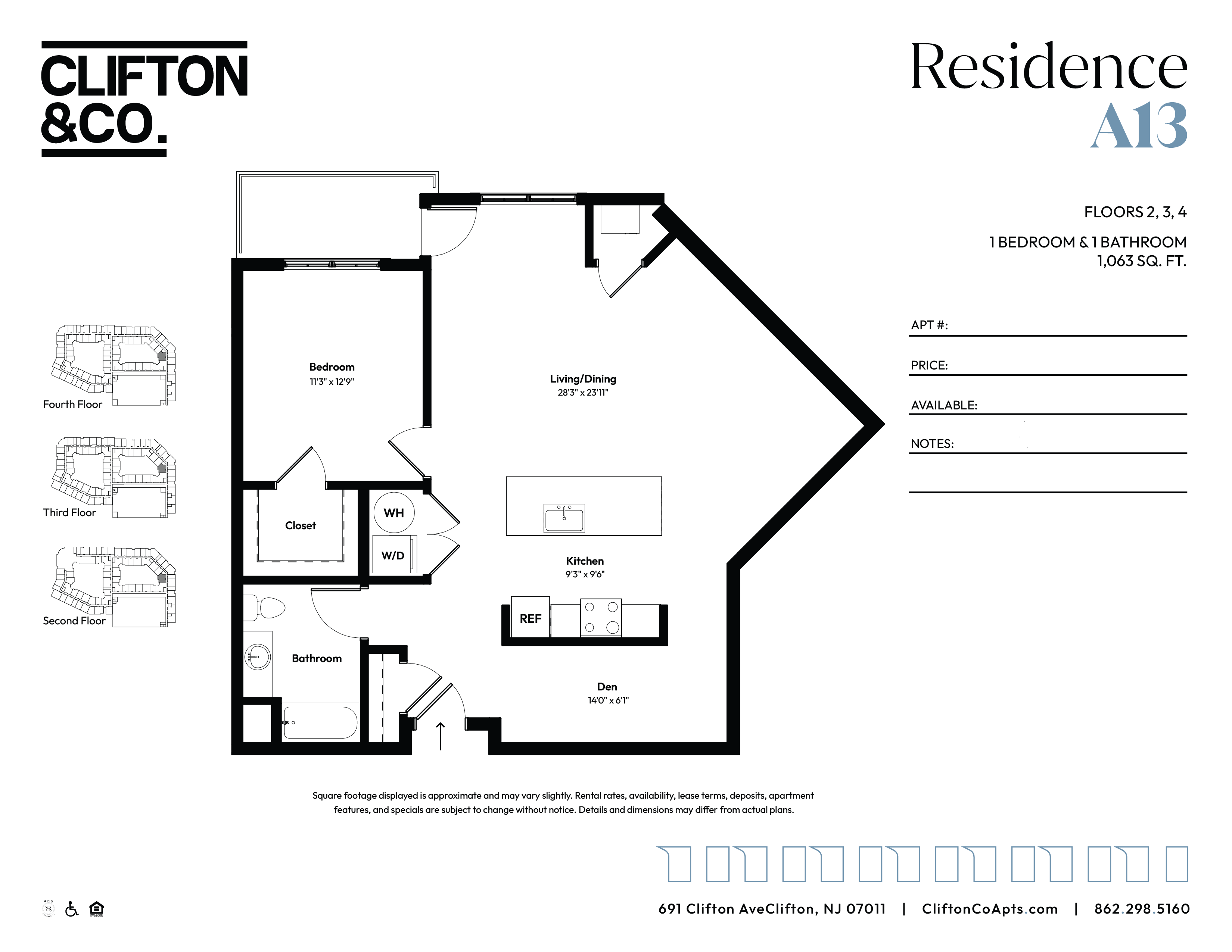 A black and white floor plan for a residence by Clifton & Co.