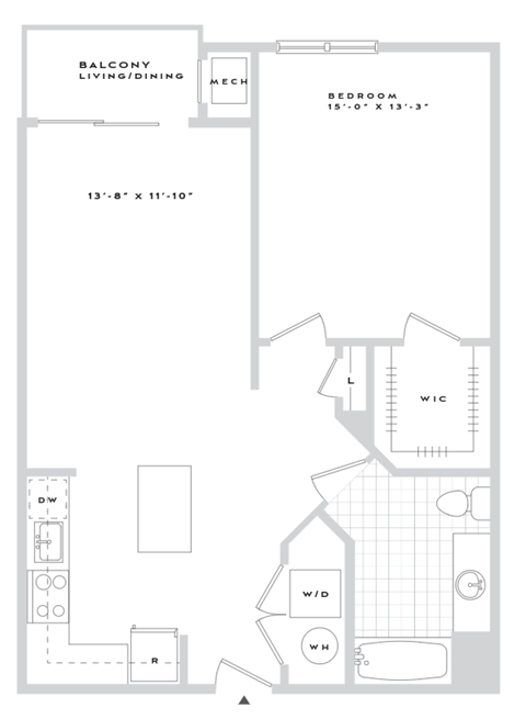 A floor plan for a balcony living/dining area.