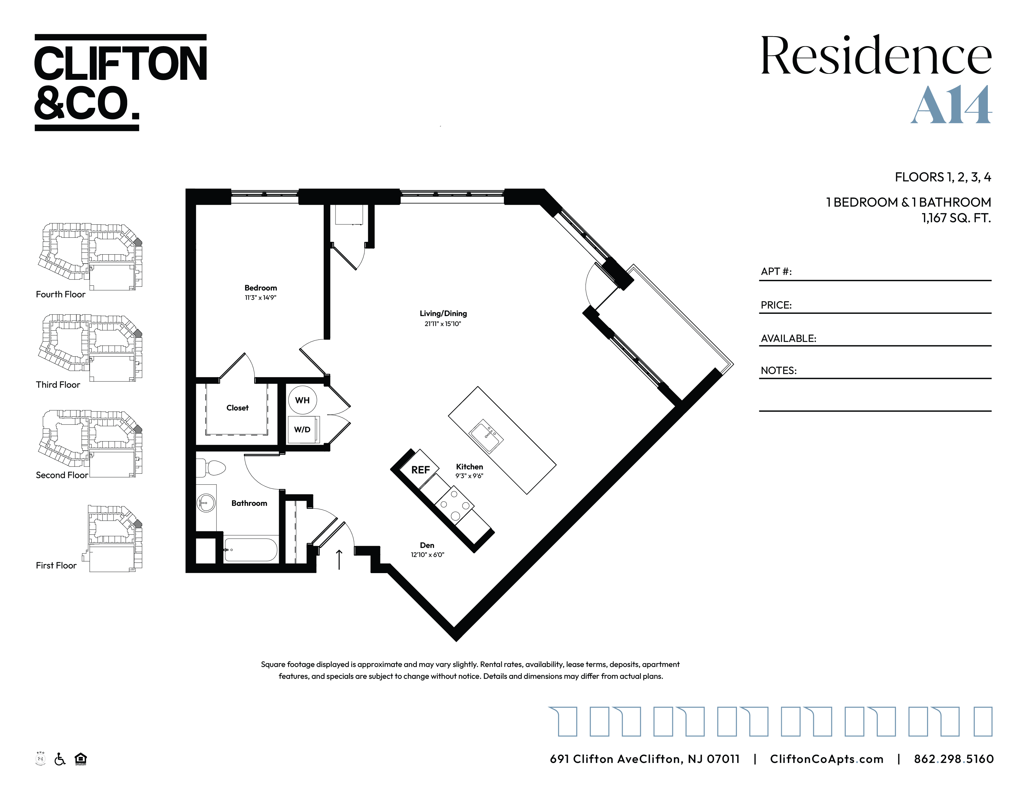 A floor plan for a residence with a living room, dining room, and two bedrooms.
