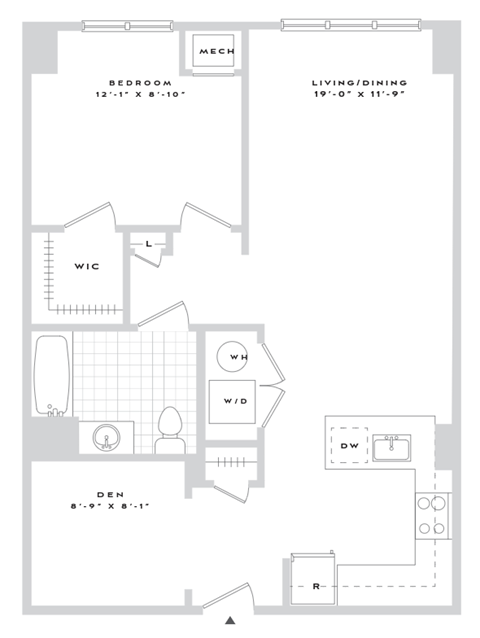 A floor plan of a home with a living room, dining room, and bedrooms.