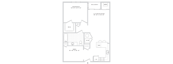 A floor plan of a house with a bedroom, living room, dining room, kitchen, and bathroom.
