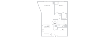A floor plan of a home with a living room, dining room, bedroom, den, and bathroom.